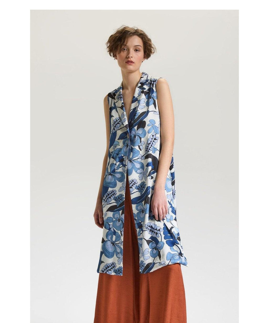 Gilet Reversibile Sugar Jungle in Twill Stampato Celeste Latte Blu 2