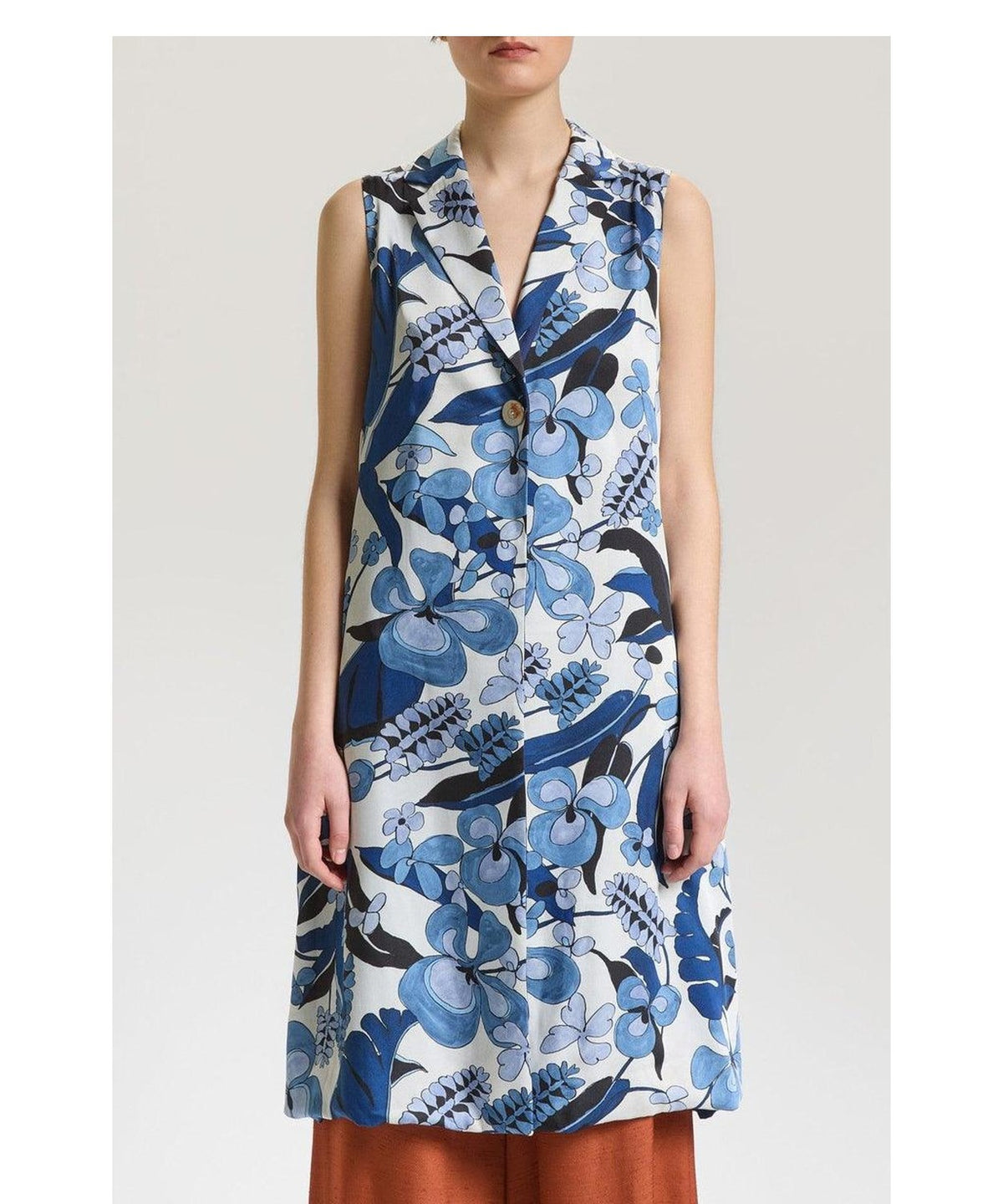 Gilet Reversibile Sugar Jungle in Twill Stampato Celeste Latte Blu 3