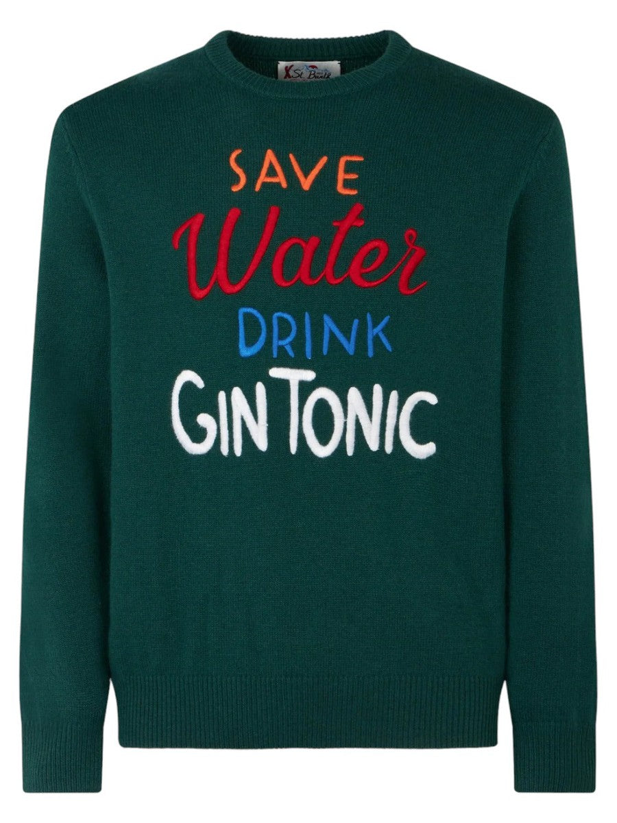 Maglia girocollo con ricamo Save water drink Gin Tonic-Mc2 Saint Barth-Maglieria-Vittorio Citro Boutique