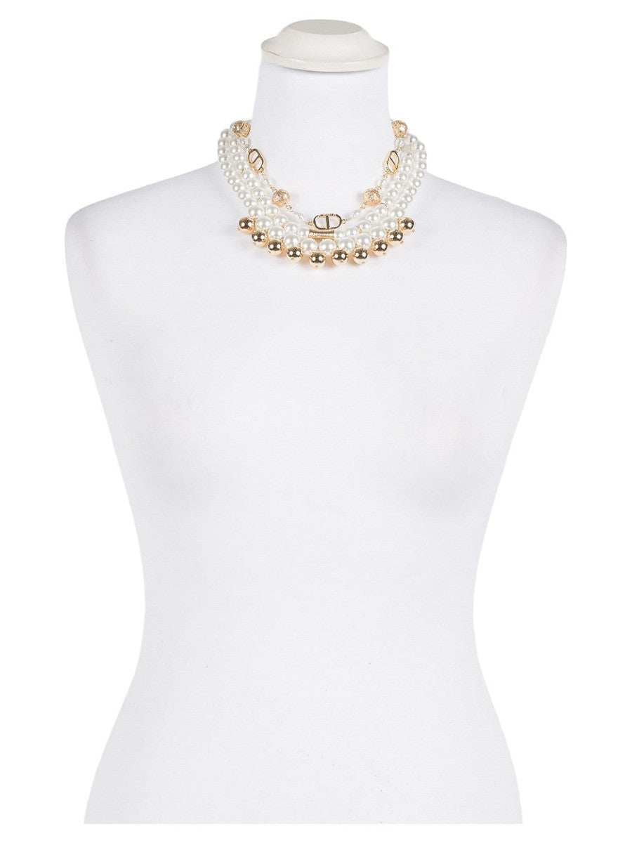 Collana con Catena Logo T e Perle Bicolore-Twinset-Collane-Vittorio Citro Boutique