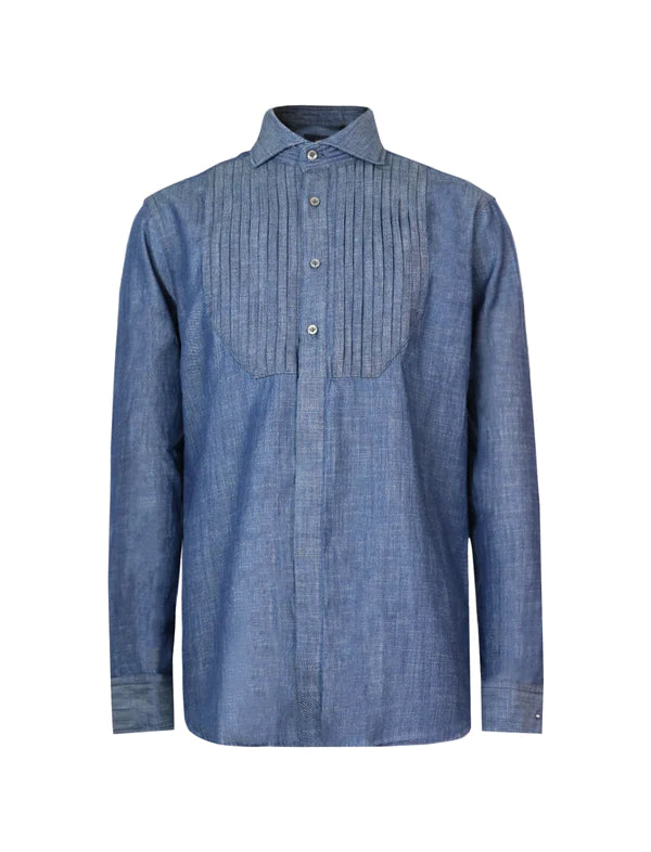 Camicia ricerca in twill di cotone indaco fiammato-Camicie-Lardini-Vittorio Citro Boutique