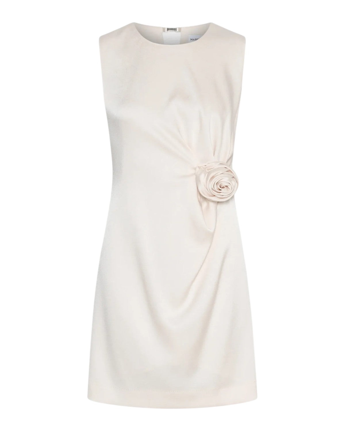 Abito CARENA Corto Smanicato in Satin con Fiore Applicato e Drappeggio