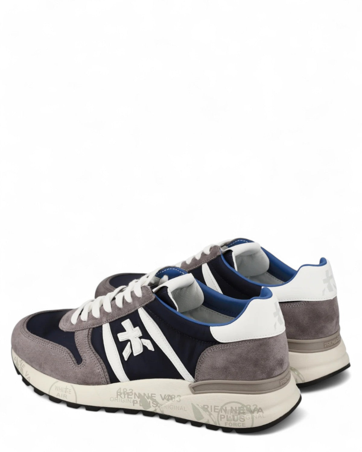 Retro delle Sneakers Lander 7203 con dettagli in pelle bianca e grigia, suola personalizzata, perfette per outfit casual invernali.