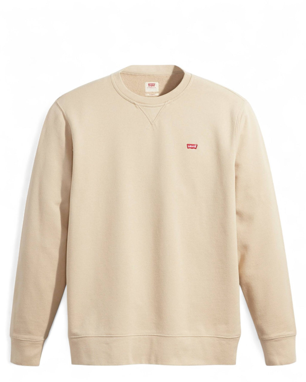 Felpa Girocollo Cotone Levi's beige da uomo, design minimal con logo rosso sul petto. Perfetta per look casual e confortevoli invernali.