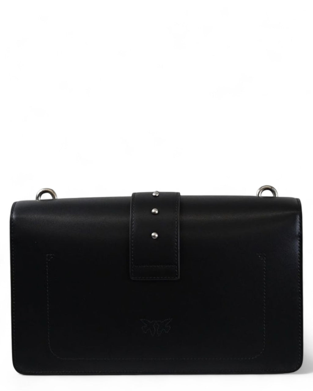 Retro della borsa PINKO Love Bag One Simply in pelle nera con cuciture discrete e dettaglio logo, stile minimal per ogni occasione.
