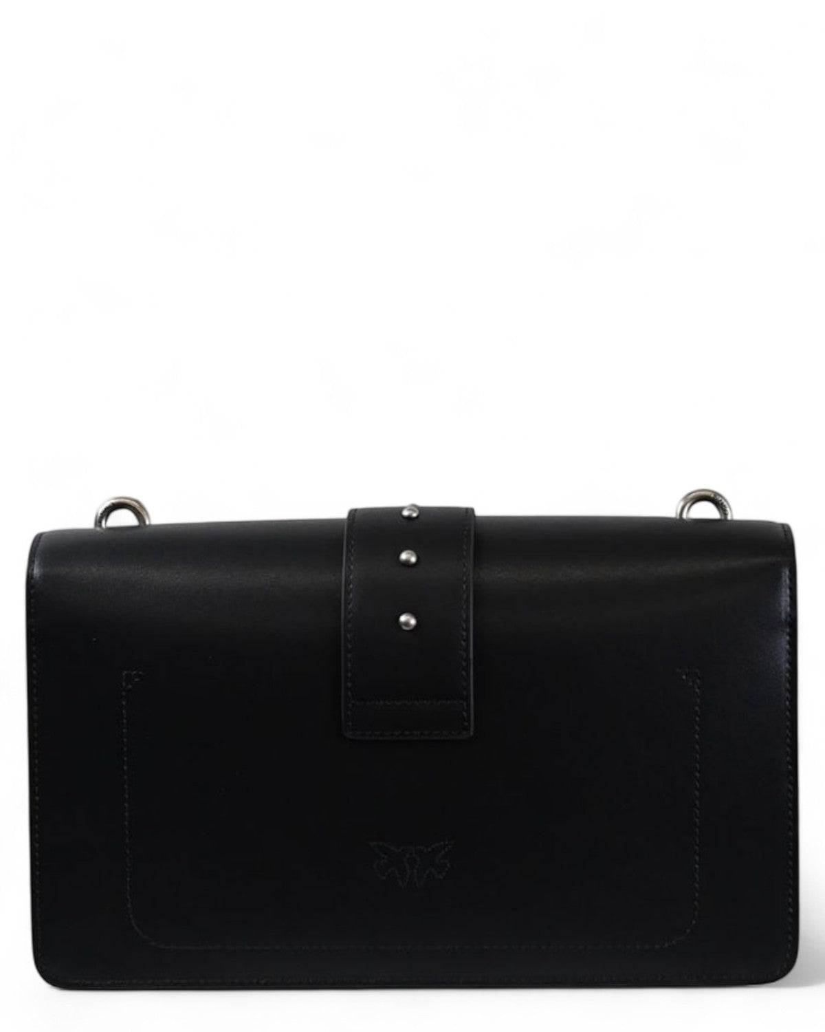 Retro della borsa PINKO Love Bag One Simply in pelle nera con cuciture discrete e dettaglio logo, stile minimal per ogni occasione.