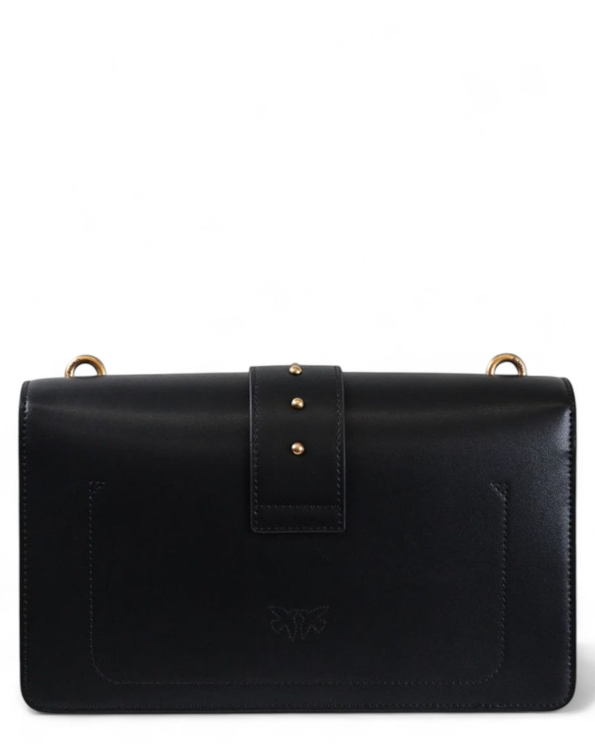 Retro della borsa Love Bag One Simply in pelle nera con dettagli minimal e logo inciso, perfetta per la stagione inverno FW26.