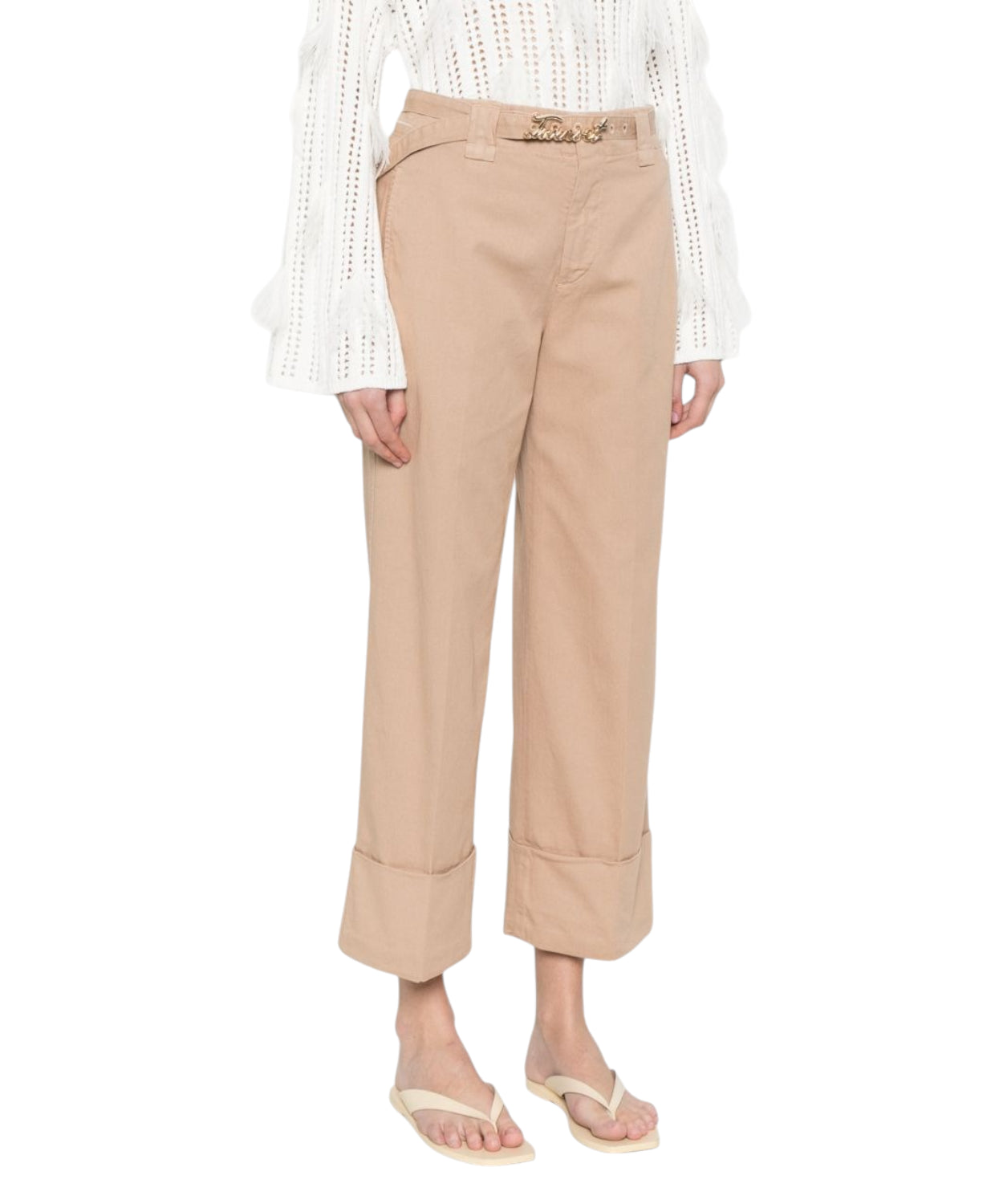 Pantaloni Twinset Ramie con Cintura Logo