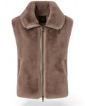 PINKO Gilet Donna Effetto Pelliccia con Zip marrone chiaro, con collo alto e tasche laterali, perfetto per look invernali chic e versatili.