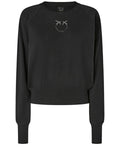 Maglia Lana Merino Love Birds Dévoré Pinko nera con logo dévoré sul petto, maniche lunghe e taglio regular, perfetta per look invernali eleganti.