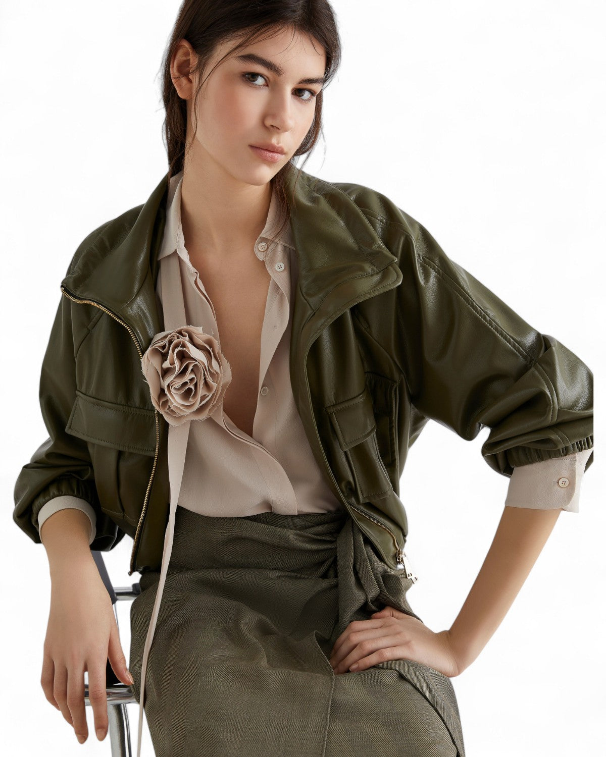 Blouson in jersey spalmato con zip e coulisse-Marella-Giacche-Vittorio Citro Boutique