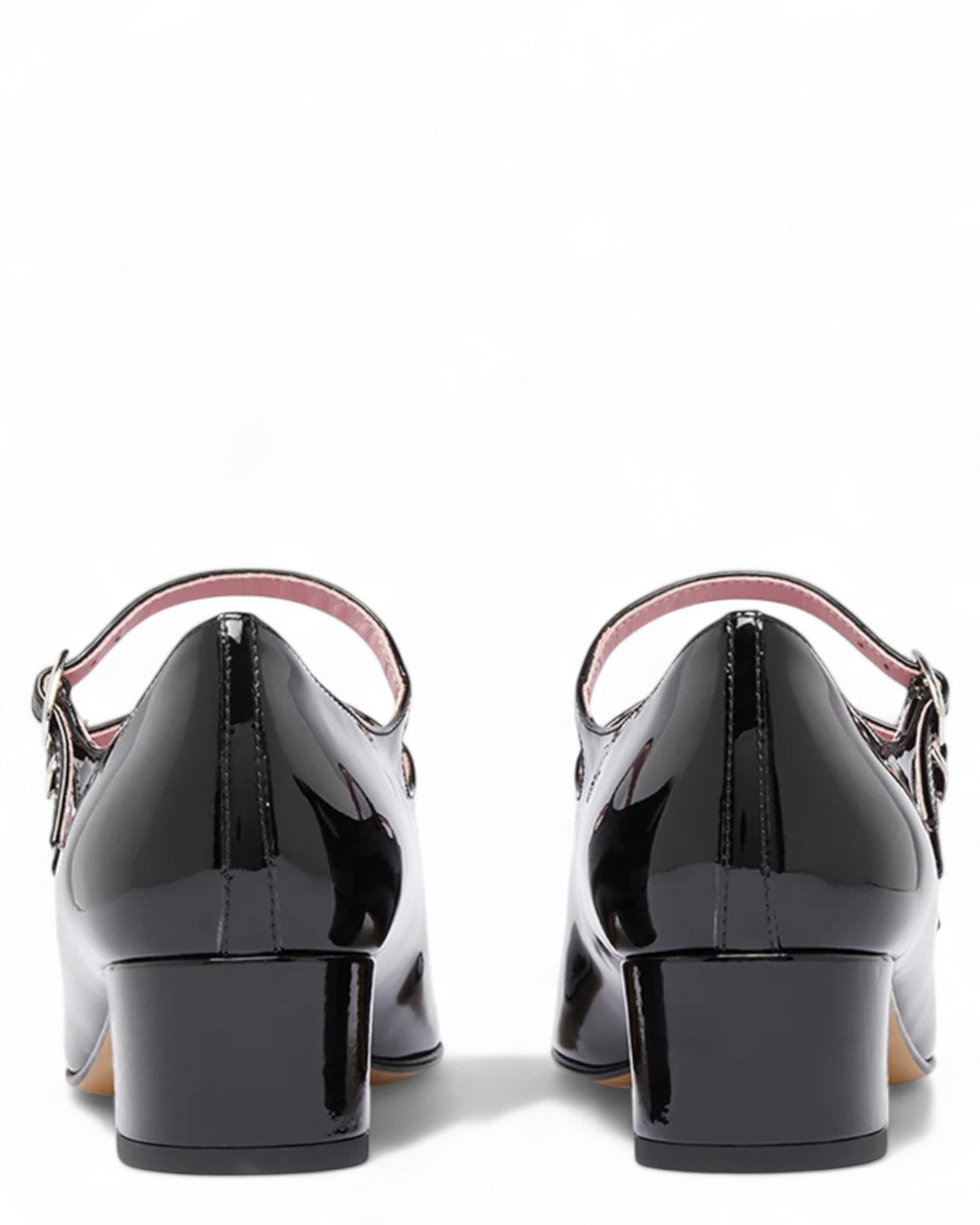 Retro delle Kina Mary Janes Carel in vernice nera, mostra il tacco trotter da 4 cm e la finitura lucida perfetta per la stagione FW26.
