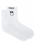 Calzini elasticizzati con logo PINKO bianchi da donna, modello alla caviglia, ideali per look casual e sportivi nella stagione invernale FW26.