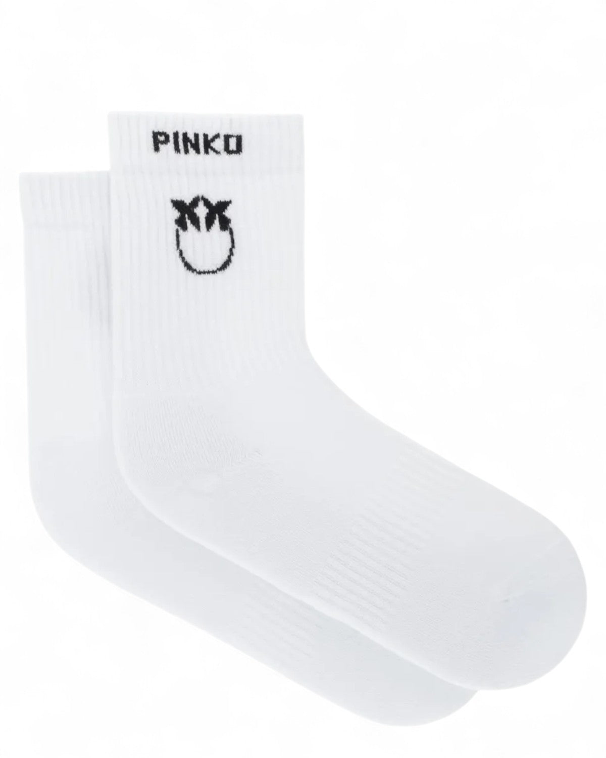 Calzini elasticizzati con logo PINKO bianchi da donna, modello alla caviglia, ideali per look casual e sportivi nella stagione invernale FW26.