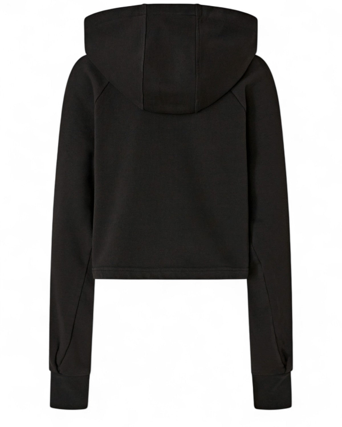 Felpa Cropped con Cappuccio e Ricamo Logo PINKO nera, vista posteriore. Taglio corto e moderno, ideale per look invernali donna.