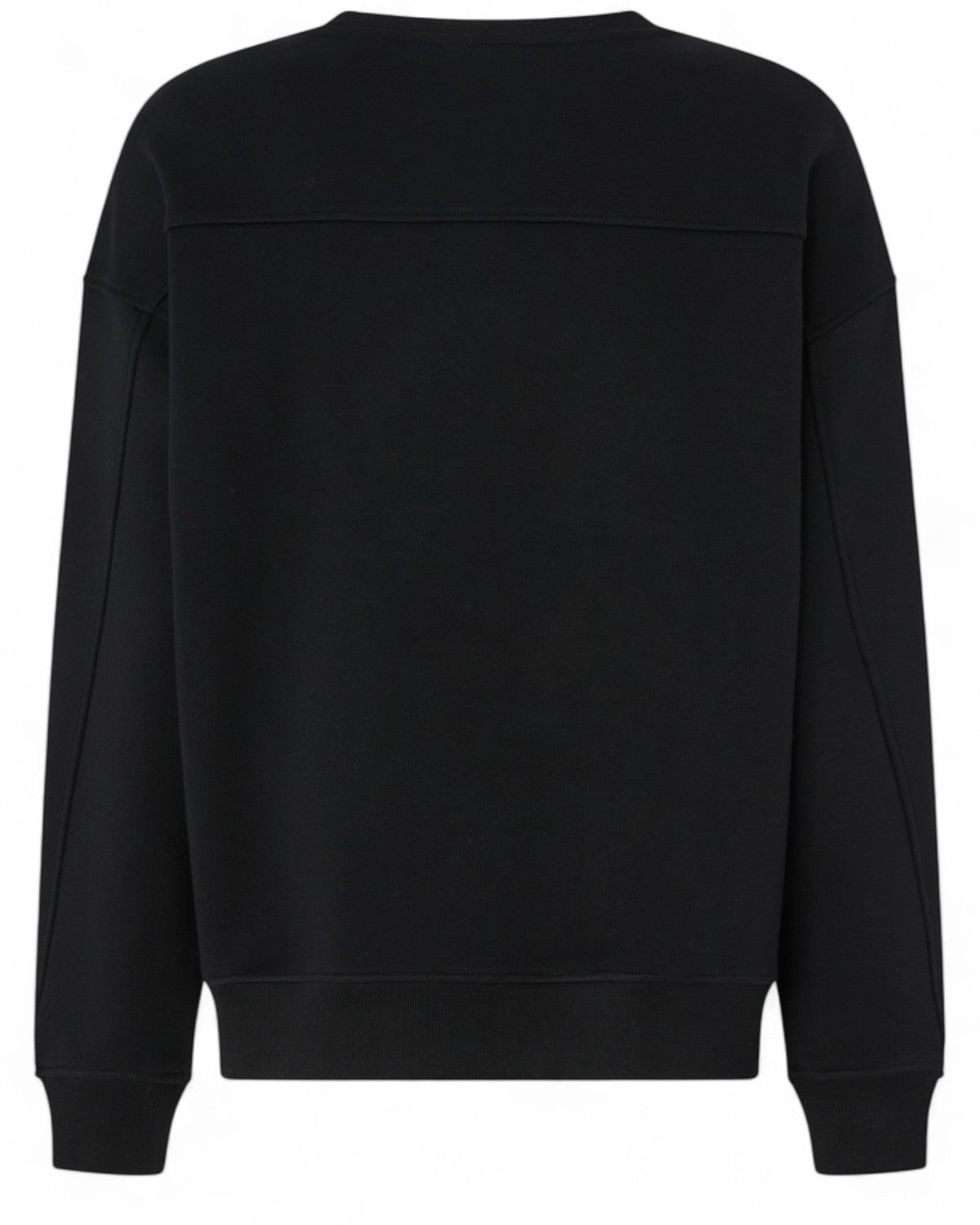 Retro della felpa girocollo PINKO nera senza decorazioni, taglio regolare e finiture a costine, perfetta per look invernali.