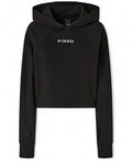 Felpa Cropped con Cappuccio e Ricamo Logo PINKO nera, vista frontale. Design minimal con logo ricamato bianco su petto, stile casual-chic.