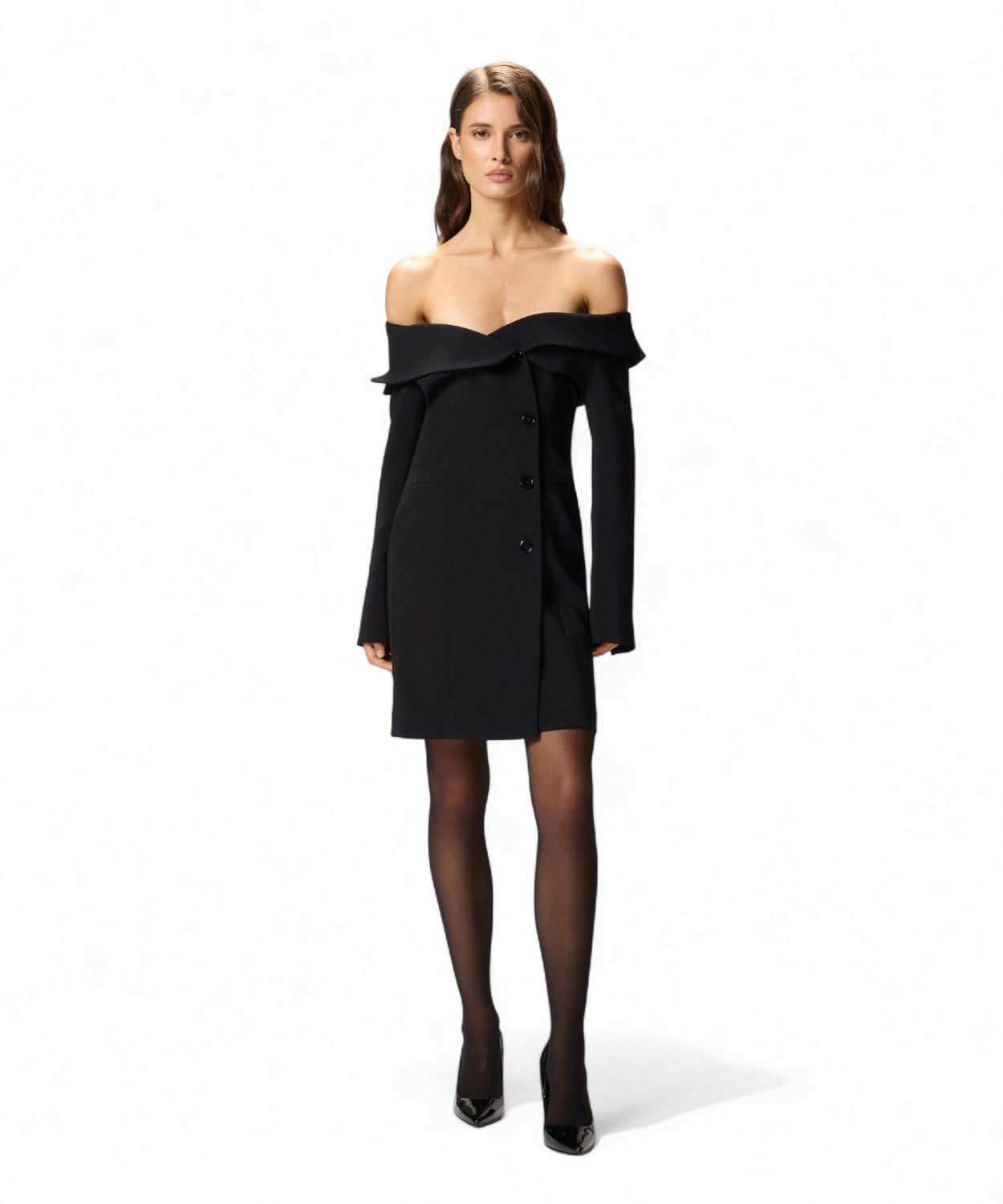 Vestito Pinko Stile Blazer in Crêpe Stretch con Scollo Off-Shoulder-Pinko-Abiti-Vittorio Citro Boutique