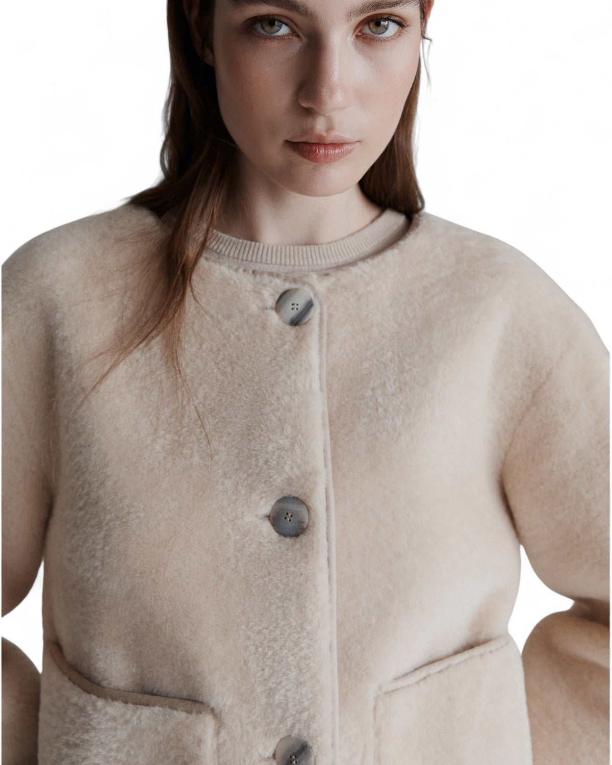 Giacca corta effetto furry con sciarpa removibile-Marella-Pellicce e shearling-Vittorio Citro Boutique