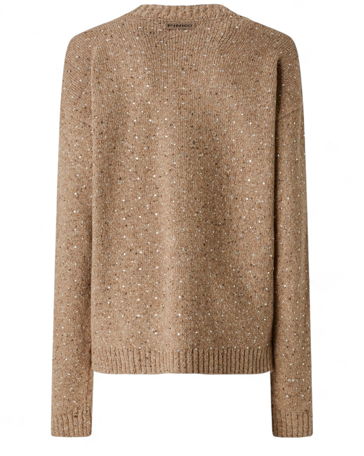 Retro del Cardigan Bouclé con Strass PINKO, tessuto bouclé con strass e finiture a coste, perfetto per la maglieria donna FW26.