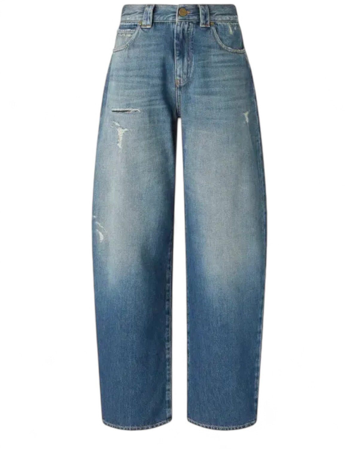 Jeans Balloon Fit Distressed Pinko unici con gamba ampia e dettagli strappati. Denim slouchy ideale per look casual e alla moda.