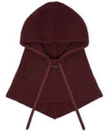 Balaclava misto cashmere Pinko donna in maglia bordeaux con coulisse tono su tono e logo frontale, ideale per l'inverno.