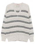 Maglione a Righe Grigio con Scollo a V-Twinset-Maglieria-Vittorio Citro Boutique