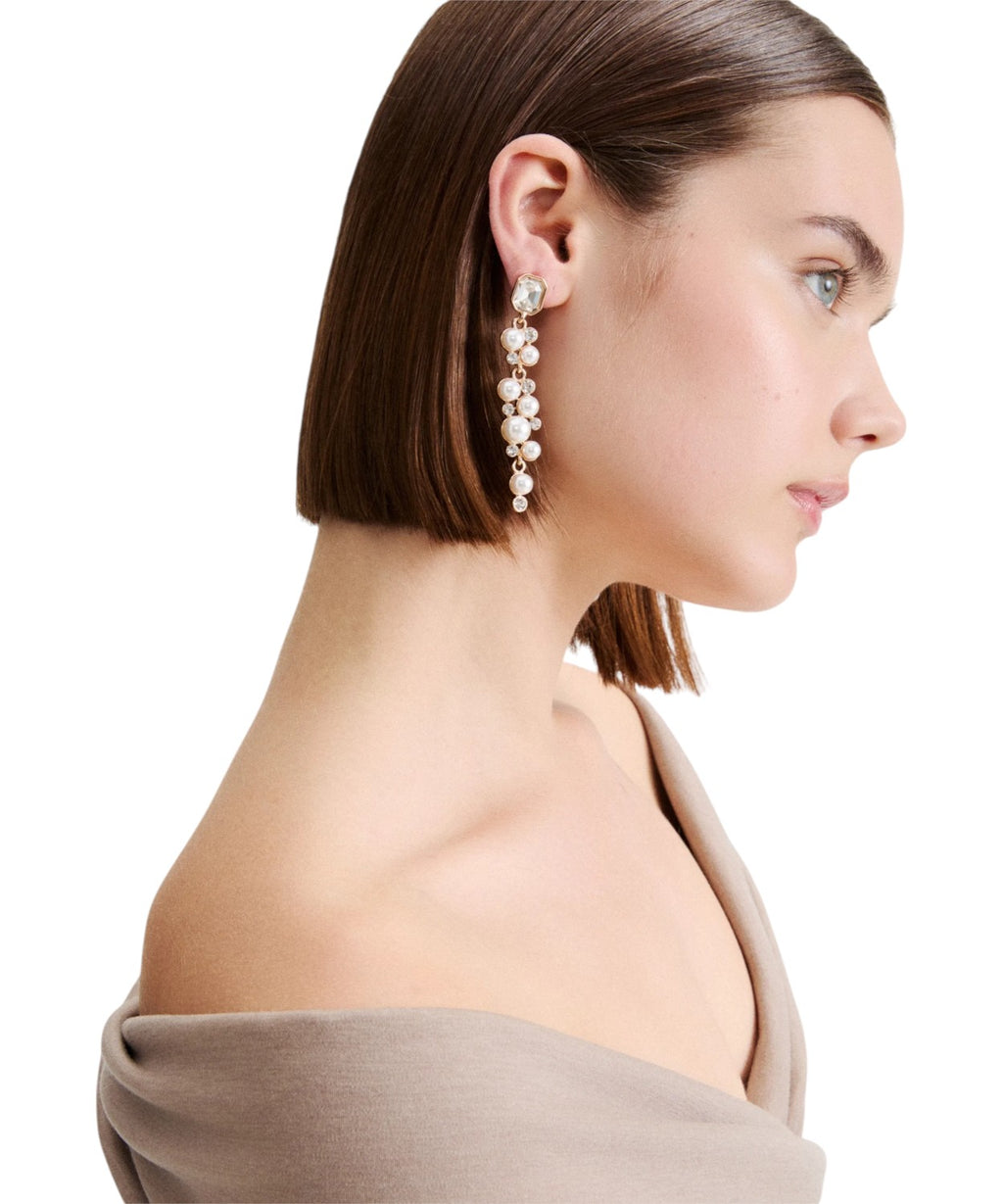 Orecchini Pendentivi Dorati con Cristalli e Perle Bijoux