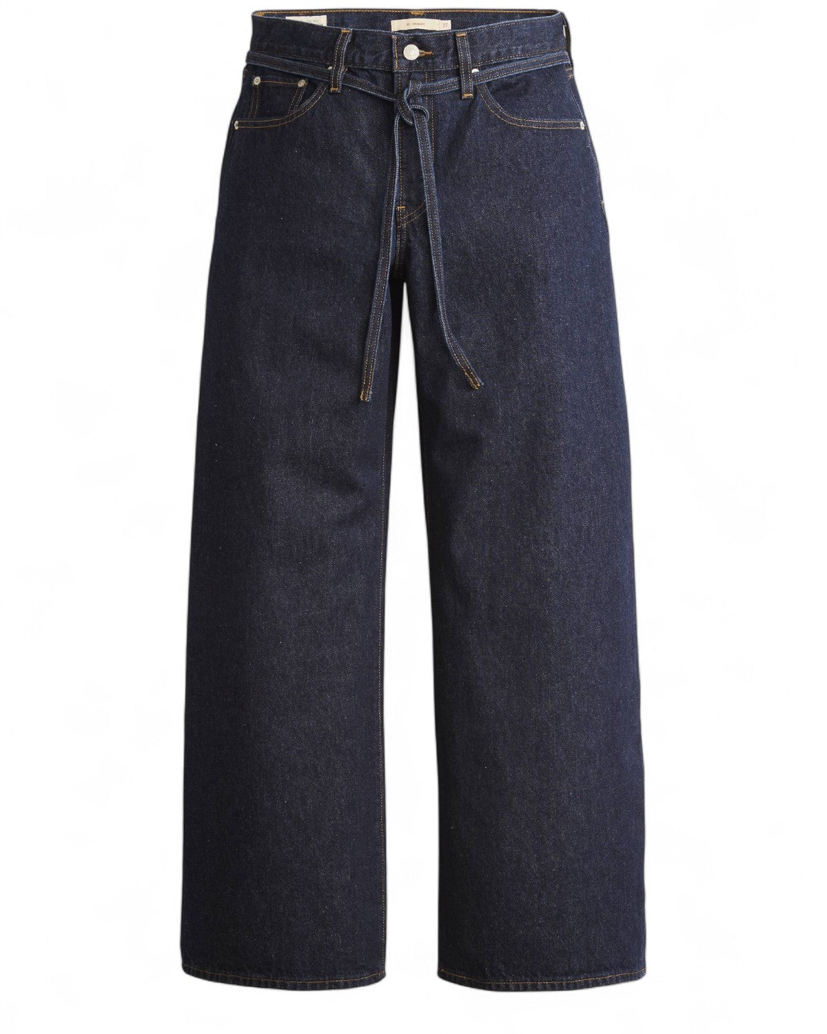 Jeans XL Levi's Straight in denim blu scuro con taglio dritto e cintura in tessuto, stile urban oversize per donna inverno FW26.