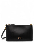 Pochette Pinko Pelle Naturale - Elegante e Versatile in pelle nera con logo dorato e tracolla rimovibile, ideale per look sofisticati.