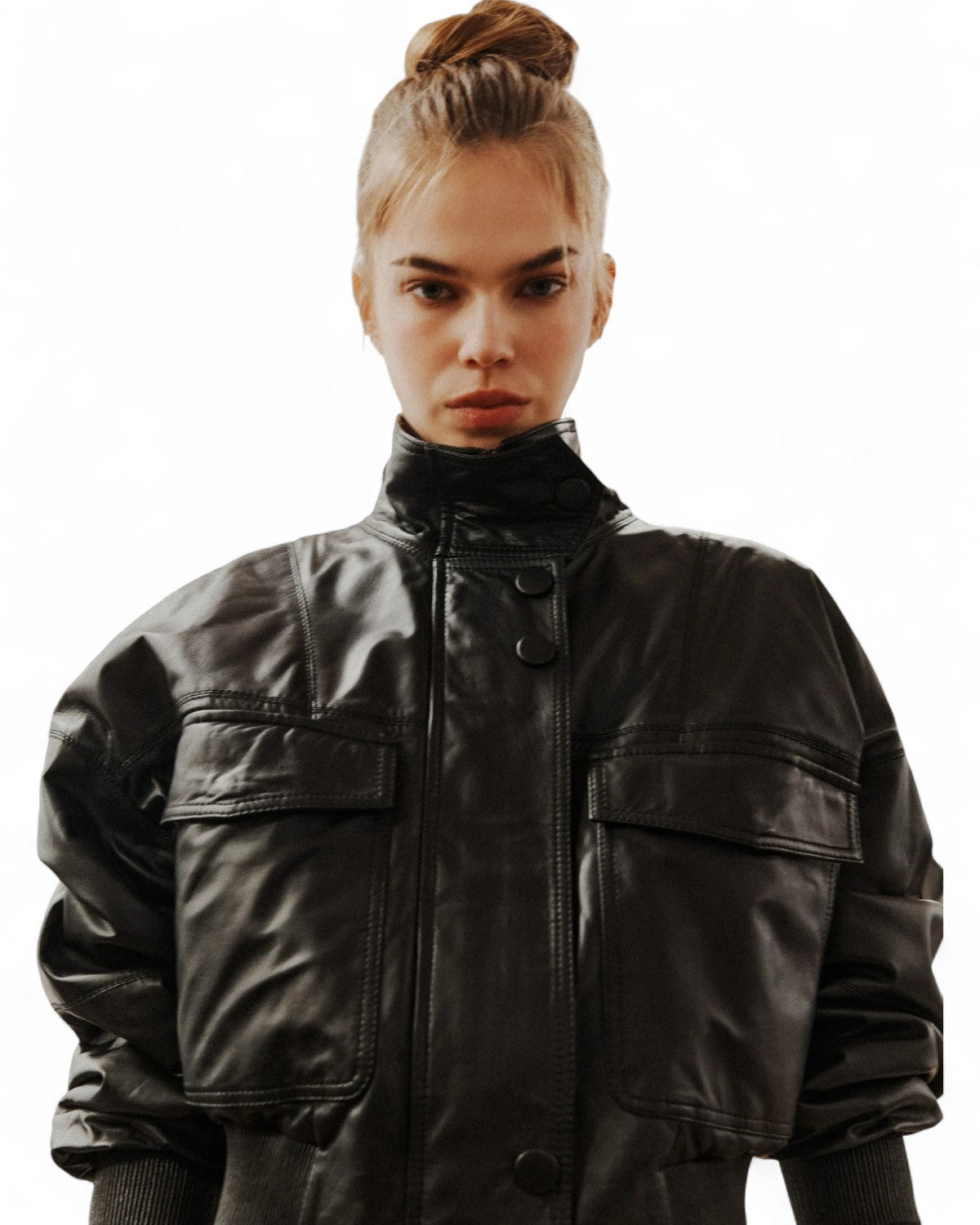 Bomber in pelle imbottita crop con maxi tasche-Marella-Giacche-Vittorio Citro Boutique