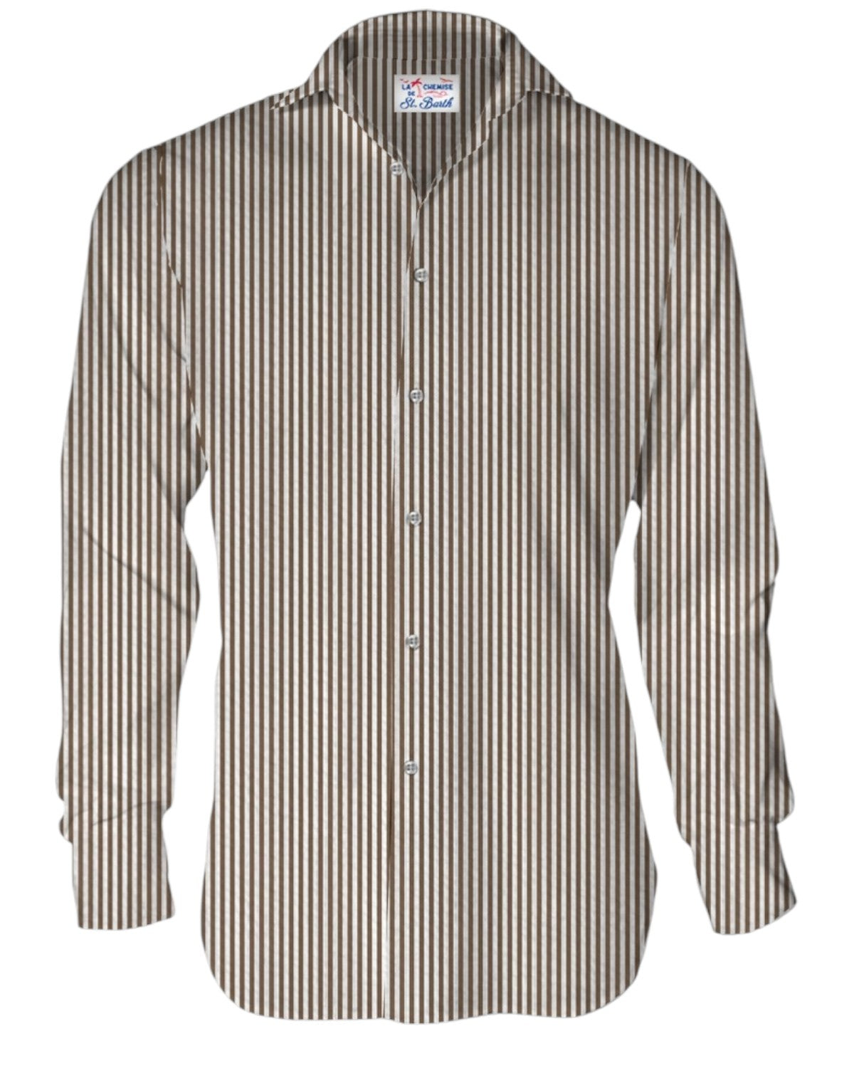 Camicia Pamplona in Cotone Seersucker a Righe Marroni-Mc2 Saint Barth-Camicie-Vittorio Citro Boutique