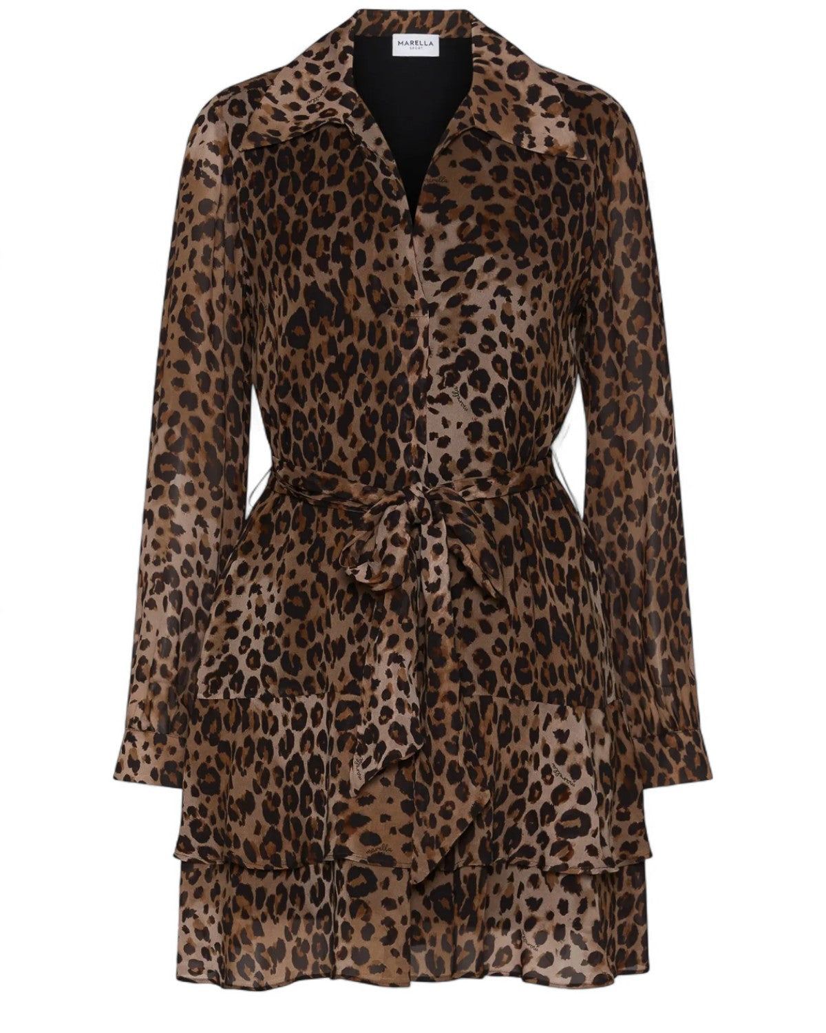 Abito in georgette con cintura e balze-Marella-Abiti-Vittorio Citro Boutique