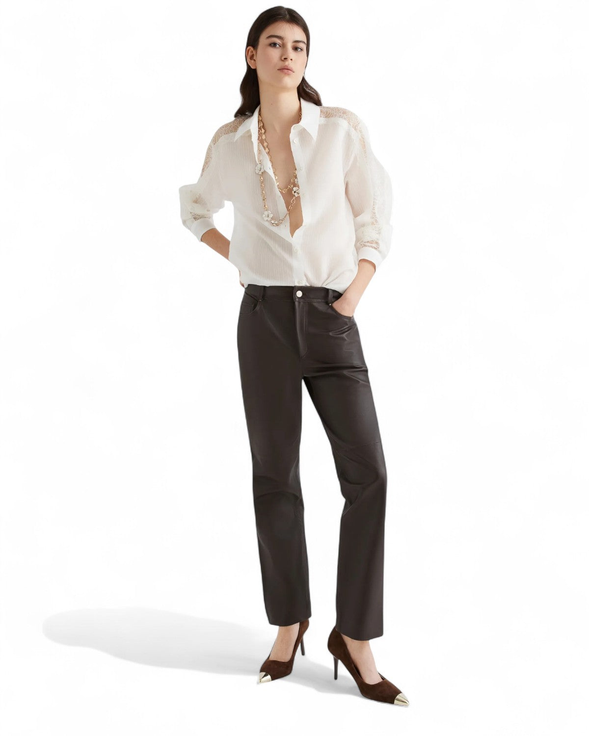 Camicia in cotone e seta con intarsi in pizzo sulle maniche-Marella-Camicie-Vittorio Citro Boutique