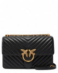 Love Bag Nappa Chevron con Tracolla - Pinko in pelle nera con motivo chevron e fibbia dorata Love Birds, perfetta come borsa a spalla elegante.