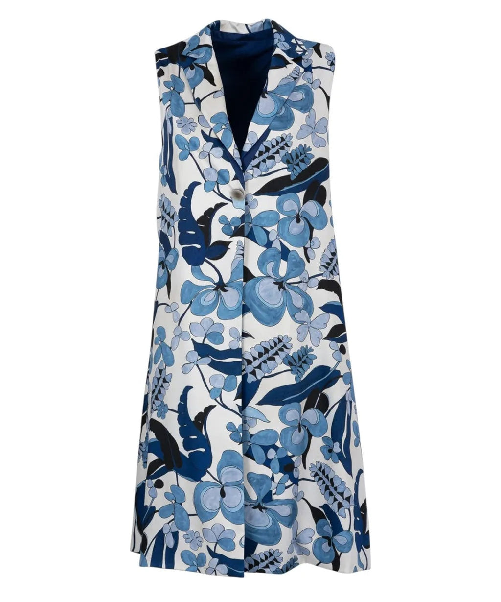 Gilet Reversibile Sugar Jungle in Twill Stampato Celeste Latte Blu 1