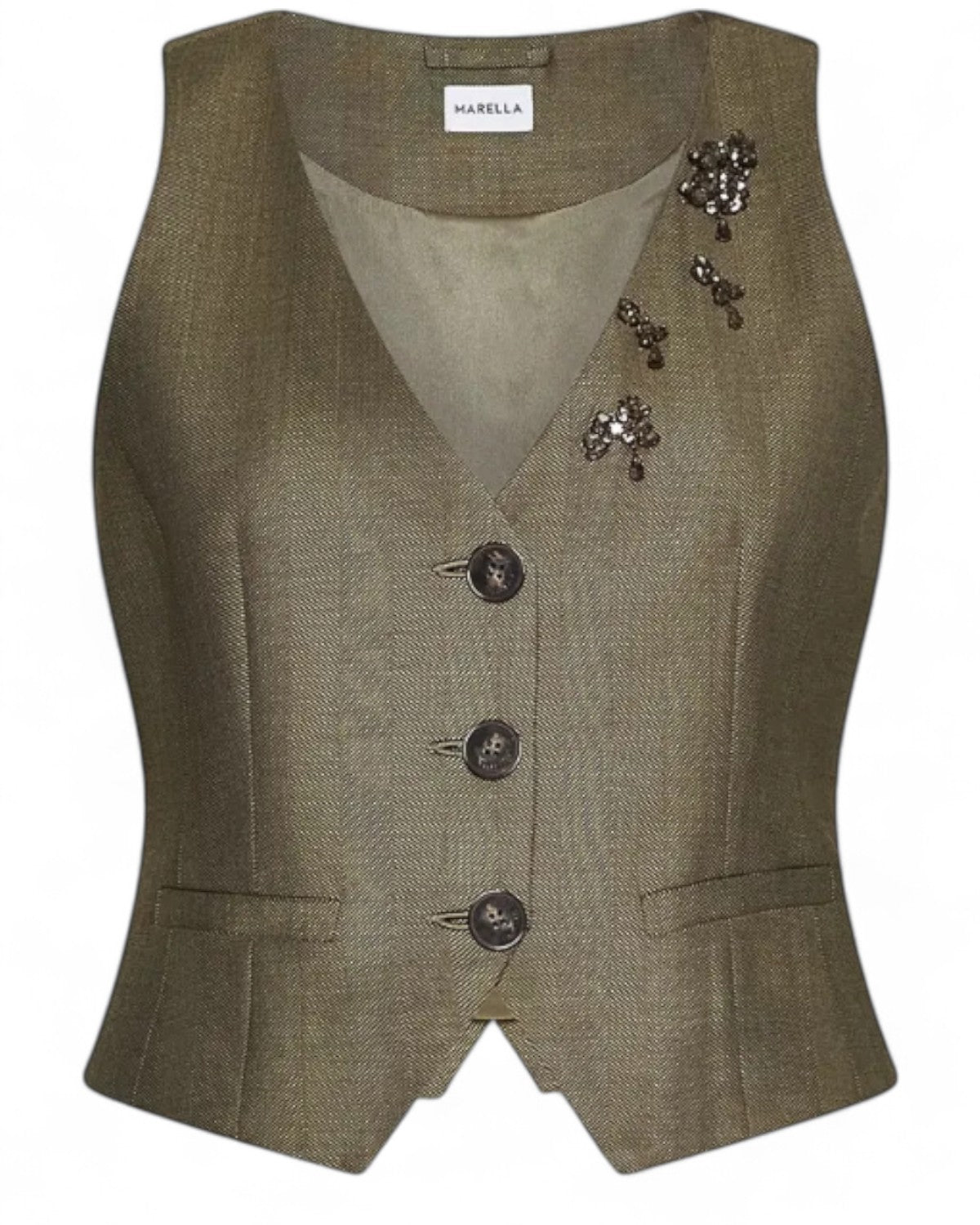 Gilet in saglia fluida effetto resca con dettaglio gioiello-Marella-Gilet-Vittorio Citro Boutique