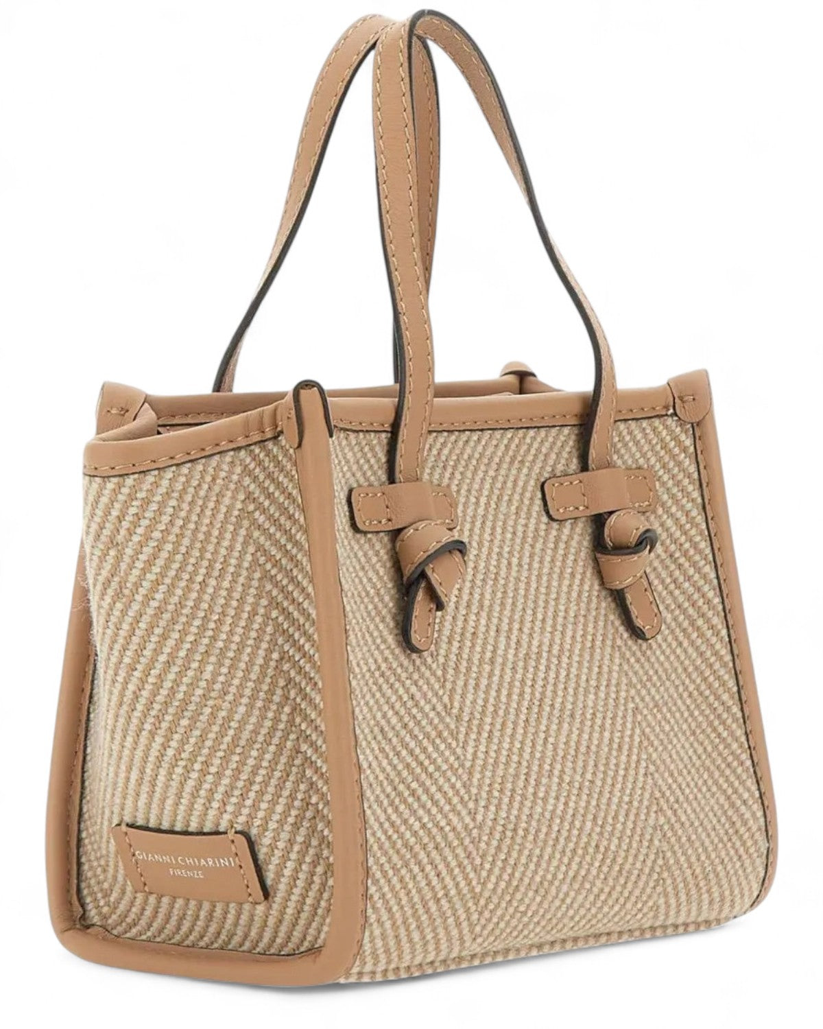 Shopper bag Miss Marcella Gianni Chiarini con finiture in pelle e tessuto a spina di pesce, ideale per look femminili e pratici FW26.