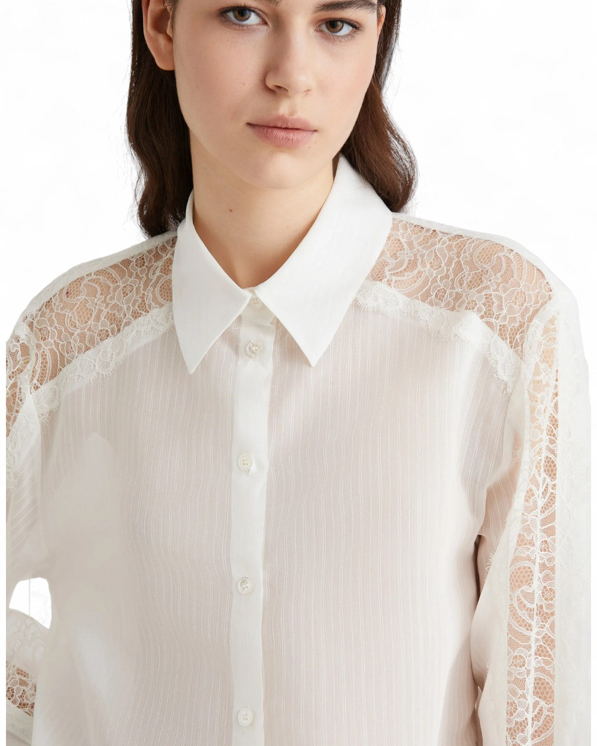 Camicia in cotone e seta con intarsi in pizzo sulle maniche-Marella-Camicie-Vittorio Citro Boutique