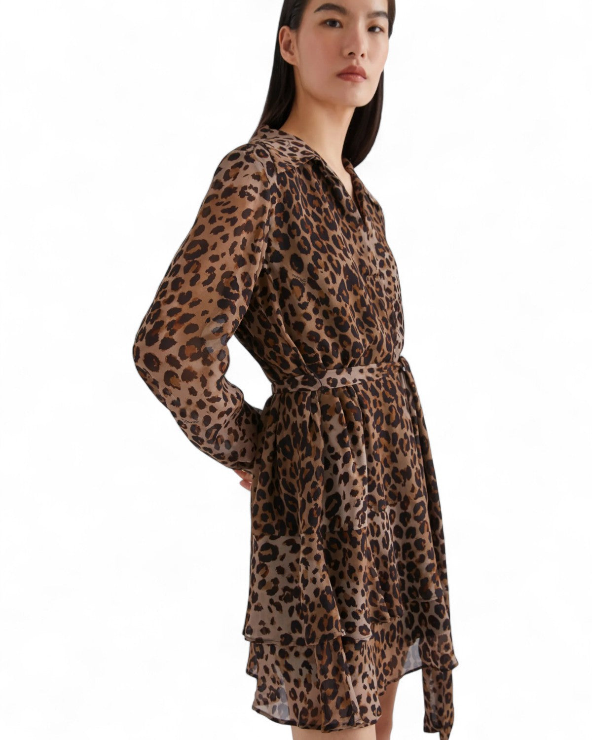 Abito in georgette con cintura e balze-Marella-Abiti-Vittorio Citro Boutique