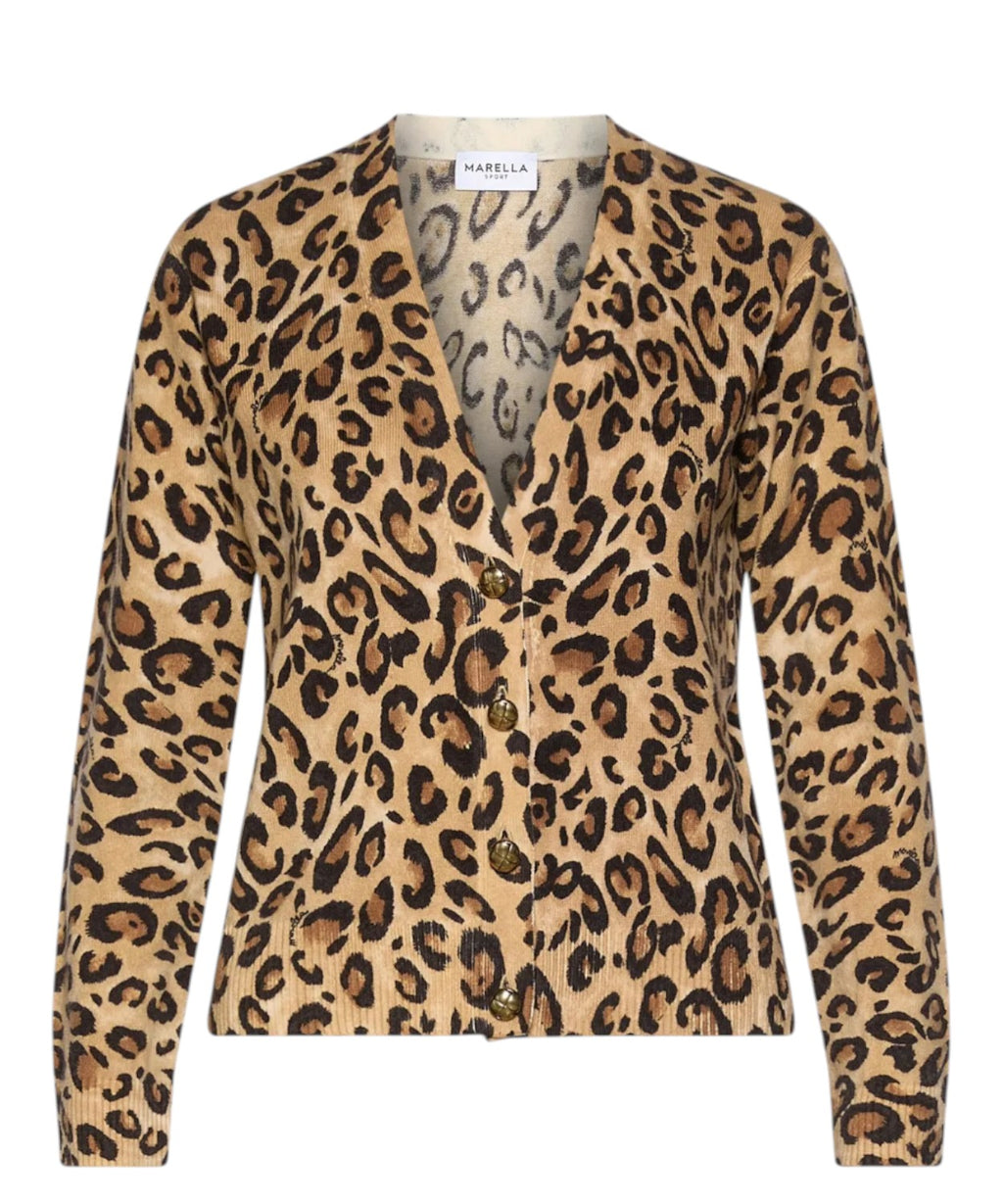 Cardigan in Pura Lana Animalier con Bottoni
