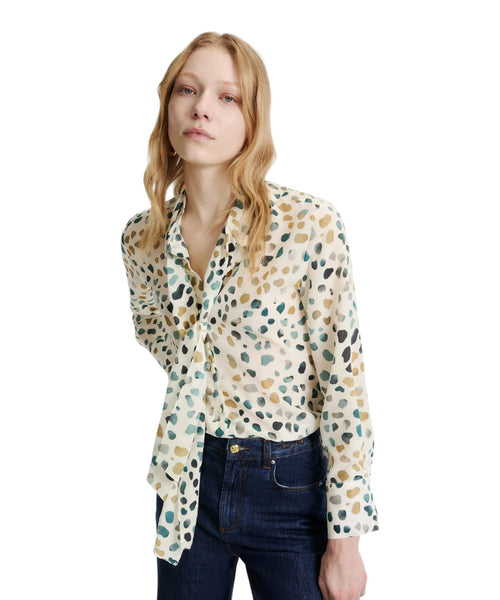 Camicia in Pura Seta Animalier con Sciarpina Rimovibile