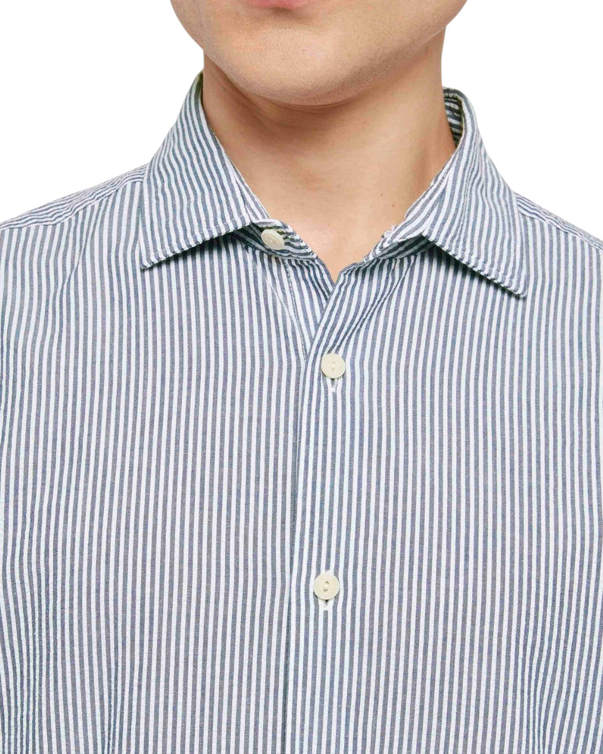 Camicia Pamplona in Cotone Seersucker a Righe Azzurre-Mc2 Saint Barth-Camicie-Vittorio Citro Boutique