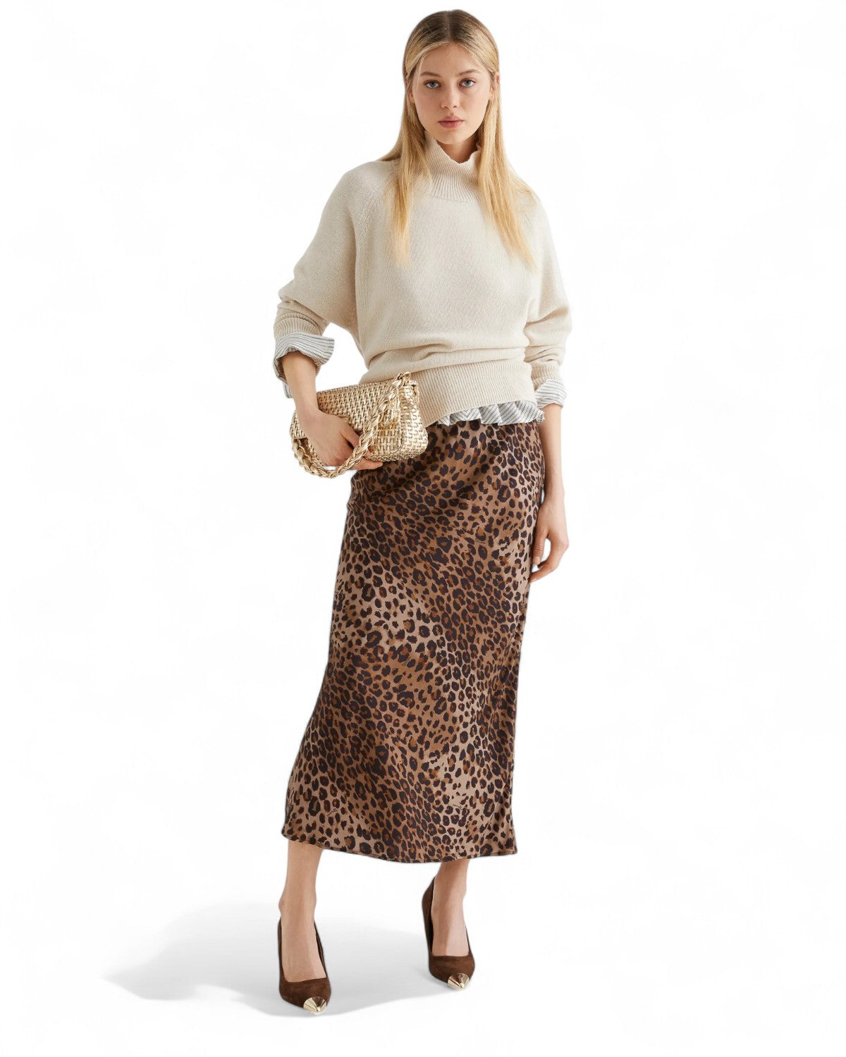 Gonna lunga animalier in twill di viscosa con coulisse-Marella-Gonne-Vittorio Citro Boutique