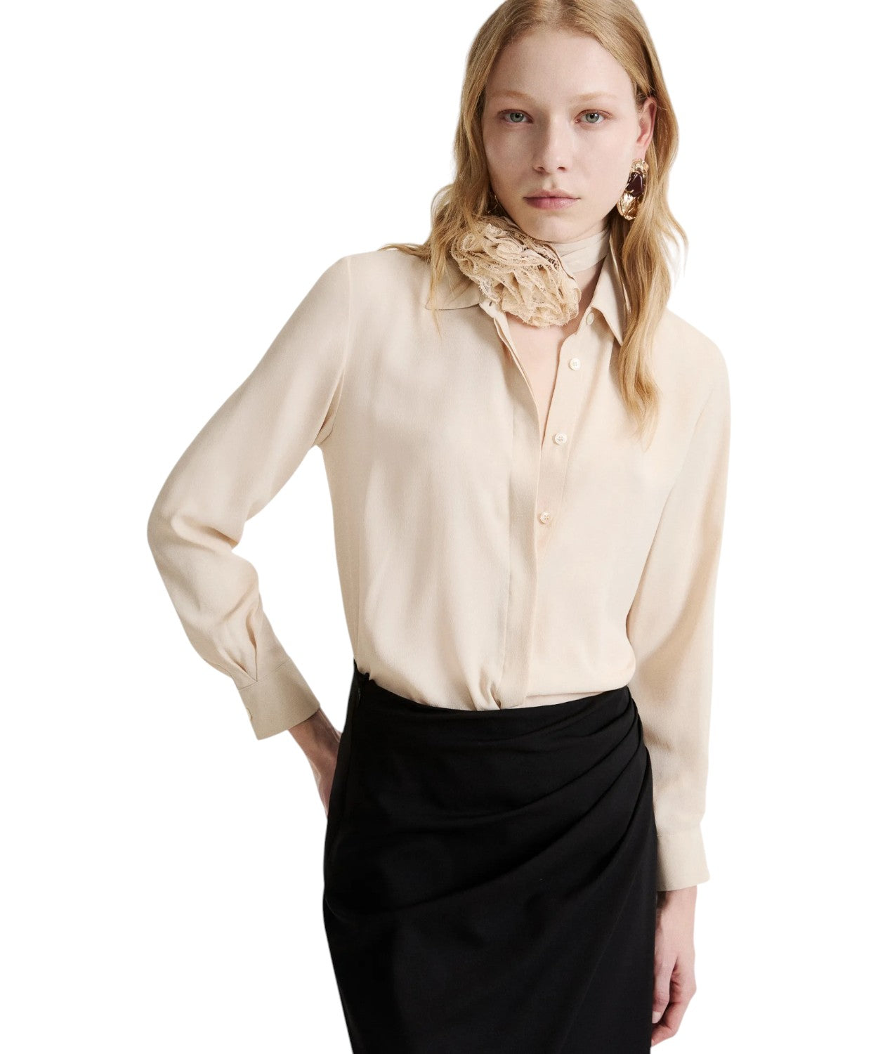 Camicia Donna in Crêpe de Chine con Fiore
