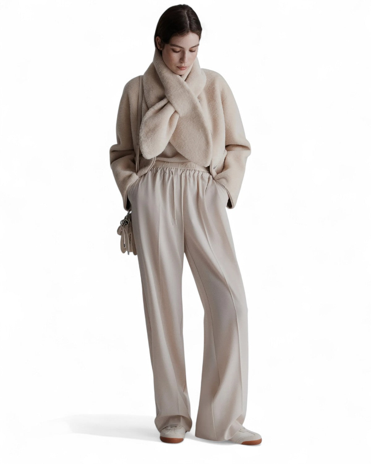 Giacca corta effetto furry con sciarpa removibile-Marella-Pellicce e shearling-Vittorio Citro Boutique