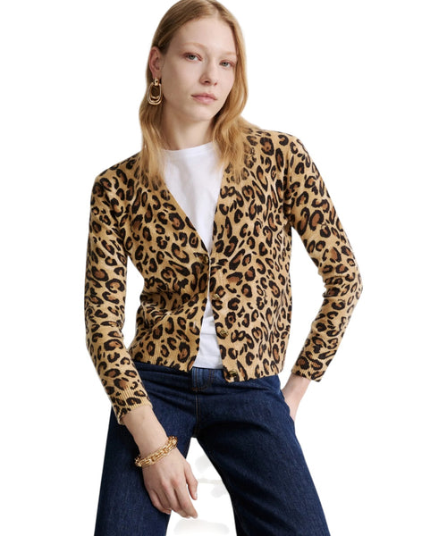 Cardigan in Pura Lana Animalier con Bottoni