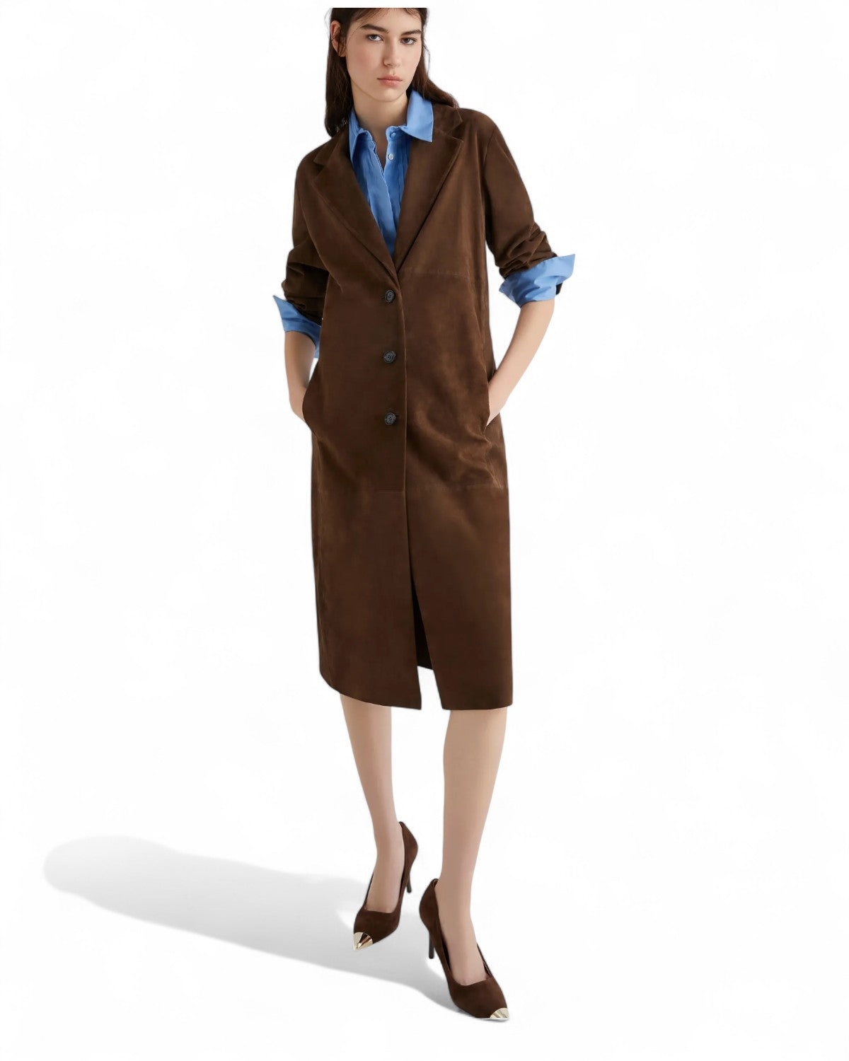 Trench in suede con cintura e rever-Marella-Cappotti-Vittorio Citro Boutique