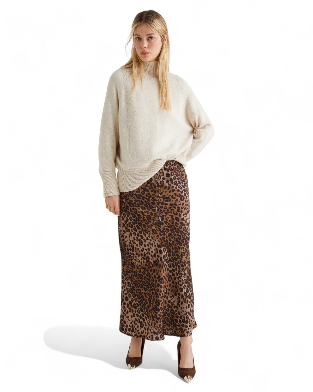 Gonna lunga animalier in twill di viscosa con coulisse-Marella-Gonne-Vittorio Citro Boutique
