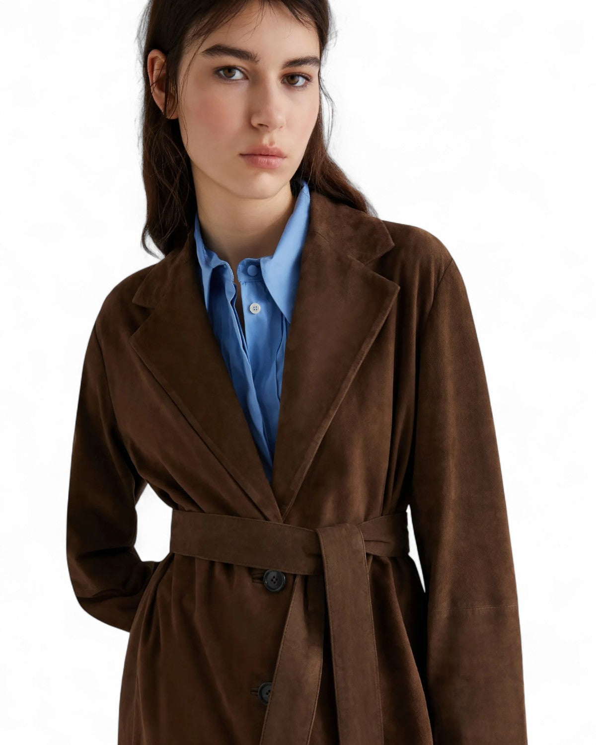 Trench in suede con cintura e rever-Marella-Cappotti-Vittorio Citro Boutique